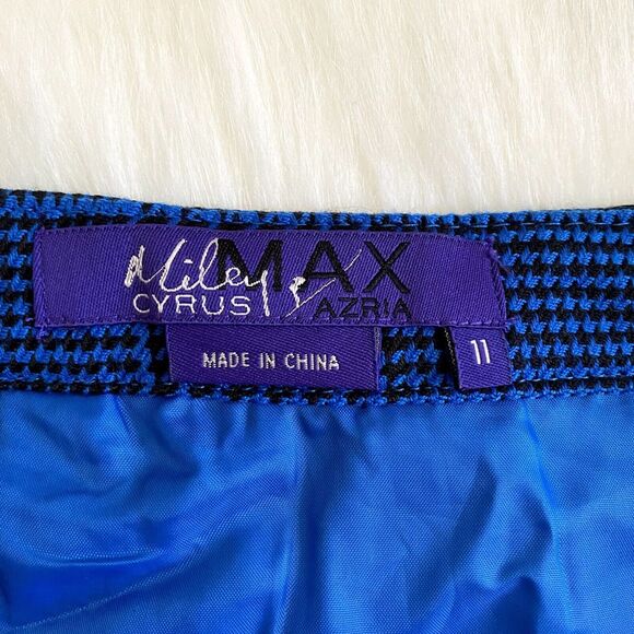 Miley Cyrus Max Azria Size 11 Blue Houndstooth Short Pleated Mini Skirt Buttons - Picture 7 of 8